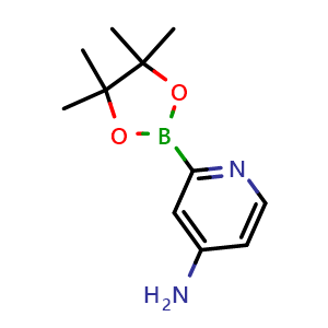 Chemical structure of 2-(4,4,5,5-tetramethyl-1,3,2-dioxaborolan-2-yl)pyridin-4-amine , CAS 1061750-57-9, AChemBlock H-8835