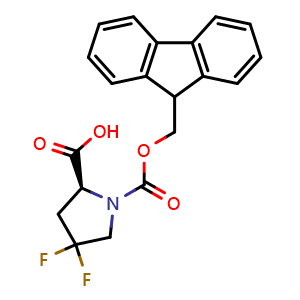 Chemical structure of (2S)-FMOC-4,4-difluoro-pyrrolidine-2-carboxilic acid , CAS 203866-21-1, AChemBlock H-8836