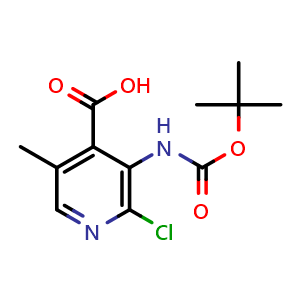Chemical structure of 3-[(tert-Butoxycarbonyl)amino]-2-chloro-5- methylisonicotinic acid , CAS 1823263-81-5, AChemBlock H-8838