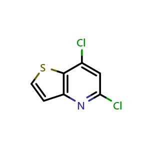 Chemical structure of 5,7-Dichlorothieno[3,2-b]pyridine , CAS 74695-44-6, AChemBlock H-8867