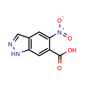 Chemical structure of 5-Nitro-1H-indazole-6-carboxylic acid , CAS 81115-47-1, AChemBlock H-8889