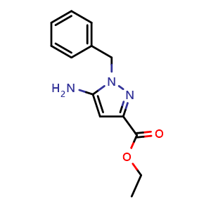 Chemical structure of Ethyl 5-amino-1-benzyl-1H-pyrazole-3-carboxylate , CAS 866838-03-1, AChemBlock H-8893