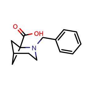 Chemical structure of 2-Benzyl-2-azabicyclo[3.1.1]heptane-1-carboxylic acid , CAS 1334367-72-4, AChemBlock I-9033