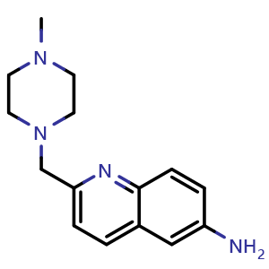 Chemical structure of 2-[(4-Methyl-1-piperazinyl)methyl]-6-quinolinamine , CAS 832102-03-1, AChemBlock I-9092