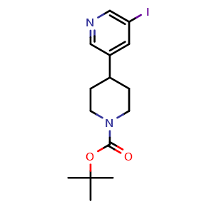 Chemical structure of 5-Iodo-3',4',5',6'-tetrahydro-2'H-[ 3,4']bipyridinyl-1'-carboxylic acid tert-butyl ester , CAS 1523618-23-6, AChemBlock I-9112