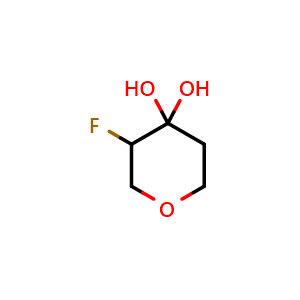 Chemical structure of 3-Fluoro-4,4-dihydroxy-tetrahydropyran , CAS 1523571-11-0, AChemBlock I-9118