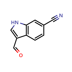 Chemical structure of 3-Formyl-6-cyano-1H-indole , CAS 83783-33-9, AChemBlock I-9130