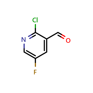 Chemical structure of 2-Chloro-5-fluoropyridine-3-carboxaldehyde , CAS 851484-95-2, AChemBlock I-9133