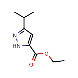 Chemical structure of Ethyl 3-isopropyl-1H-pyrazole-5-carboxylate , CAS 78208-72-7, AChemBlock I-9195