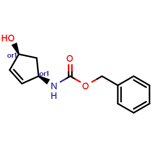 Chemical structure of cis-Benzyl N-(4-hydroxycyclopent-2-en-1-yl)carbamate , CAS 205675-68-9, AChemBlock I-9198