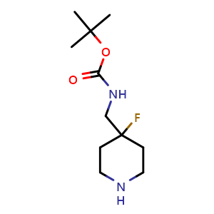 Chemical structure of 4-(Boc-aminomethyl)-4-fluoropiperidine , CAS 871022-62-7, AChemBlock I-9233