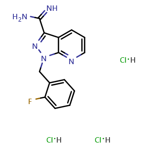Chemical structure of 1-(2-Fluoro-benzyl)-1H-pyrazolo[3,4-b]pyridine-3-carboxamidine trihydrochloride , CAS 1630906-65-8, AChemBlock I-9247