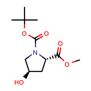 Chemical structure of N-Boc-trans-4-hydroxy-L-proline methyl ester , CAS 74844-91-0, AChemBlock I-9255