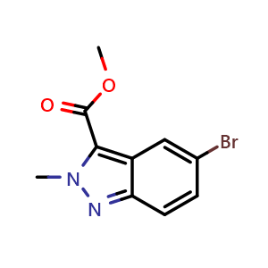 Chemical structure of Methyl 5-bromo-2-methyl-2H-indazole-3-carboxylate , CAS 1630906-74-9, AChemBlock I-9264