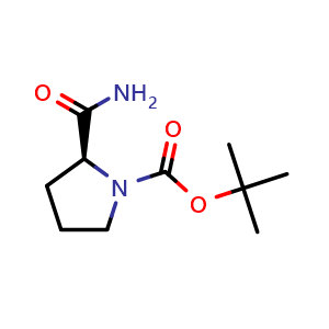 Chemical structure of tert-Butyl (S)-2-carbamoylpyrrolidine-1-carboxylate , CAS 35150-07-3, AChemBlock I-9273