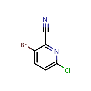 Chemical structure of 3-Bromo-6-chloro-2-pyridinecarbonitrile , CAS 1053659-39-4, AChemBlock I-9290