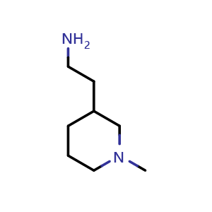 Chemical structure of 1-Methyl-3-(aminoethyl)piperidine , CAS 53295-72-0, AChemBlock I-9348