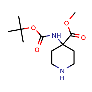 Chemical structure of Methyl 4-(Boc-amino)piperidine-4-carboxylate , CAS 115655-44-2, AChemBlock I-9360
