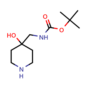 Chemical structure of 4-(Boc-aminomethyl)-4-hydroxypiperidine , CAS 177948-02-6, AChemBlock I-9404