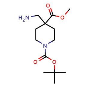Chemical structure of Methyl 1-Boc-4-aminomethylpiperidine-4-carboxylate , CAS 362703-35-3, AChemBlock I-9411