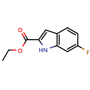 Chemical structure of Ethyl 6-fluoro-1H-indole-2-carboxylate , CAS 348-37-8, AChemBlock I-9438