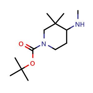 Chemical structure of 1-Boc-4-methylamino-3,3-dimethylpiperidine , CAS 1242240-00-1, AChemBlock I-9467