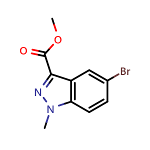 Chemical structure of Methyl 1-methyl 5-bromo-1H-indazole-3-carboxylate , CAS 1363381-41-2, AChemBlock I-9471