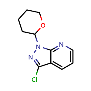 Chemical structure of 3-Chloro-1-(tetrahydro-2H-pyran-2-yl)-1H-pyrazolo[3,4-b]pyridine , CAS 1416713-35-3, AChemBlock I-9514