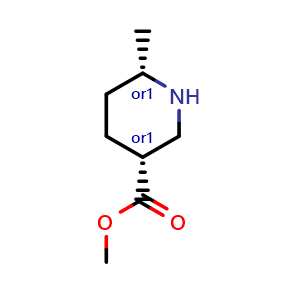 Chemical structure of Methyl (3R,6S)-rel-6-methyl-3-piperidinecarboxylate , CAS 1009376-78-6, AChemBlock I-9522