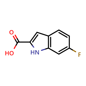 Chemical structure of 6-Fluoro-1H-indole-2-carboxylic acid , CAS 3093-97-8, AChemBlock I-9560