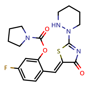 2-{[(5Z)-2-(1,2-diazinan-1-yl)-4-oxo-4,5-dihydro-1,3-thiazol-5-ylidene]methyl}-5-fluorophenyl pyrrolidine-1-carboxylate