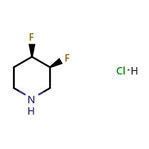 Chemical structure of cis-3,4-Difluoropiperidine hydrochloride , CAS 1419101-53-3, AChemBlock I-9608
