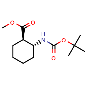 Chemical structure of methyl (1R,2R)-2-((tert-butoxycarbonyl)amino)cyclohexane-1-carboxylate , CAS 267230-27-3, AChemBlock I-9614