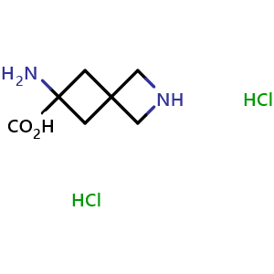 Chemical structure of 6-Amino-2-azaspiro[3.3]heptane-6-carboxylic acid dihydrochloride , CAS 1170461-72-9, AChemBlock I-9662