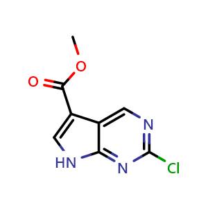 Chemical structure of 2-chloro-7H-Pyrrolo[2,3-d]pyrimidine-5-carboxylic acid methyl ester , CAS 1352396-67-8, AChemBlock I-9694