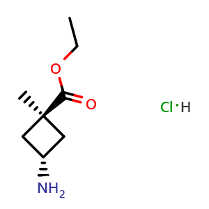 Chemical structure of Ethyl trans-3-Amino-1-methylcyclobutanecarboxylate hydrochloride , CAS 1408076-18-5, AChemBlock I-9698