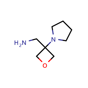 Chemical structure of 3-Aminomethyl-3-(pyrrolidin-1-yl)oxetane , CAS 1416323-30-2, AChemBlock I-9707