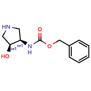 Chemical structure of cis-Benzyl 4-hydroxypyrrolidin-3-yl)carbamate , CAS 1262409-44-8, AChemBlock I-9718