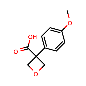 Chemical structure of 3-(4-Methoxyphenyl)oxetane-3-carboxylic acid , CAS 1416323-25-5, AChemBlock I-9742
