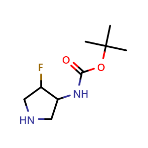 Chemical structure of tert-Butyl N-(4-fluoropyrrolidin-3-yl)carbamate , CAS 351369-12-5, AChemBlock I-9781