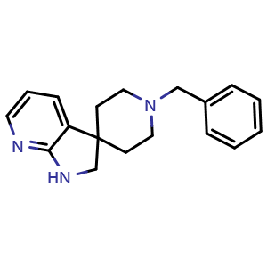 Chemical structure of 1-benzyl-1',2'-dihydrospiro[piperidine-4,3'-pyrrolo[2,3-b]pyridine] , CAS 845552-76-3, AChemBlock I-9827