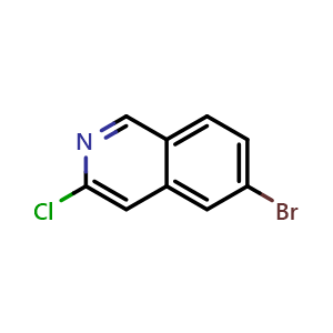 Chemical structure of 6-Bromo-3-chloroisoquinoline , CAS 552331-06-3, AChemBlock I-9846