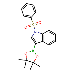 Chemical structure of 1-(phenylsulfonyl)-3-(4,4,5,5-tetramethyl-1,3,2-dioxaborolan-2-yl)-1H-indole , CAS 870717-93-4, AChemBlock I-9867