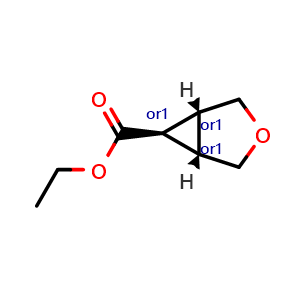 Chemical structure of Ethyl trans-3-oxabicyclo[3.1.0]hexane-6-carboxylate , CAS 81056-11-3, AChemBlock I-9907