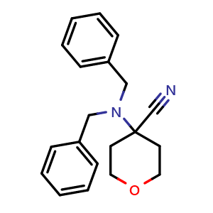 Chemical structure of 4-(Dibenzylamino)oxane-4-carbonitrile , CAS 1630906-81-8, AChemBlock I-9952
