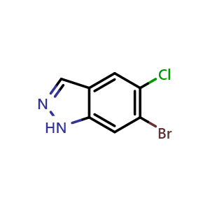 Chemical structure of 6-Bromo-5-chloro-1H-indazole , CAS 1305208-02-9, AChemBlock I-9993