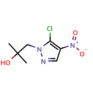 Chemical structure of 1-(5-Chloro-4-nitro-1H-pyrazol-1-yl)-2-methylpropan-2-ol , CAS 1415099-67-0, AChemBlock I-9998
