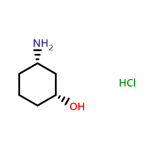 Chemical structure of Cis-3-amino-cyclohexanol hydrochloride , CAS 124555-44-8, AChemBlock K10840