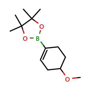 Chemical structure of 2-(4-methoxycyclohex-1-en-1-yl)-4,4,5,5-tetramethyl-1,3,2-dioxaborolane , CAS 1092938-92-5, AChemBlock K10887