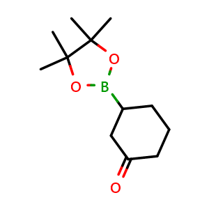 Chemical structure of 3-(Tetramethyl-1,3,2-dioxaborolan-2-yl)cyclohexan-1-one , CAS 302577-72-6, AChemBlock K10908